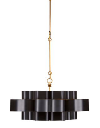 Grand Lotus One Light Chandelier in Satin Black/Contemporary Gold Leaf