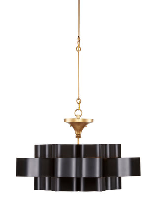 Grand Lotus One Light Chandelier in Satin Black/Contemporary Gold Leaf