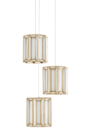 Daze Three Light Pendant in Antique Brass/White/Silver