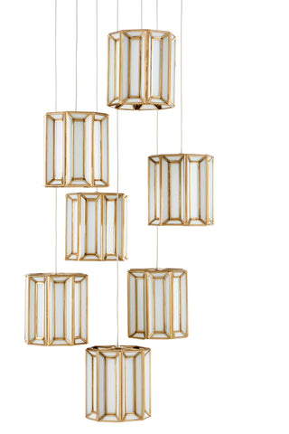 Daze Seven Light Pendant in Antique Brass/White/Silver