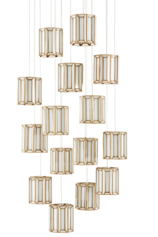 Daze 15 Light Pendant in Antique Brass/White/Silver