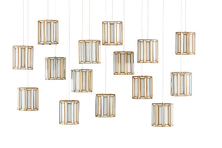 Daze 15 Light Pendant in Antique Brass/White/Silver
