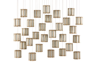 Daze 30 Light Pendant in Antique Brass/White/Silver