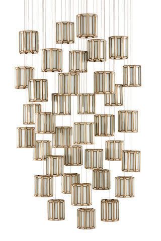 Daze 36 Light Pendant in Antique Brass/White/Silver