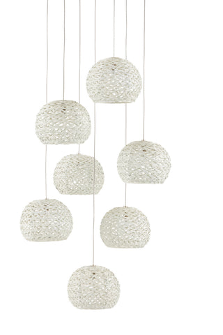 Piero Seven Light Pendant in Sugar White/Silver