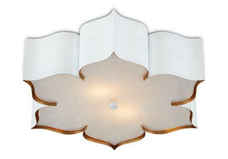 Grand Lotus Two Light Flush Mount in Sugar White/Contemporary Gold/Gaux Alabaster