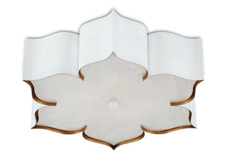 Grand Lotus Two Light Flush Mount in Sugar White/Contemporary Gold/Gaux Alabaster