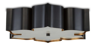 Grand Lotus Two Light Flush Mount in Satin Black/Contemporary Gold/Faux Alabaster