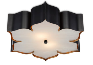Grand Lotus Two Light Flush Mount in Satin Black/Contemporary Gold/Faux Alabaster