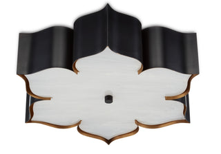 Grand Lotus Two Light Flush Mount in Satin Black/Contemporary Gold/Faux Alabaster