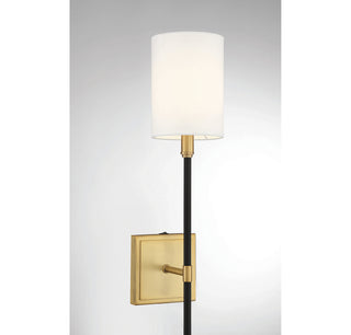 One Light Wall Sconce in Black with Natural Brass Accents