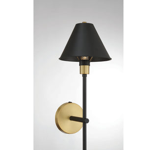 One Light Wall Sconce in Black with Natural Brass Accents