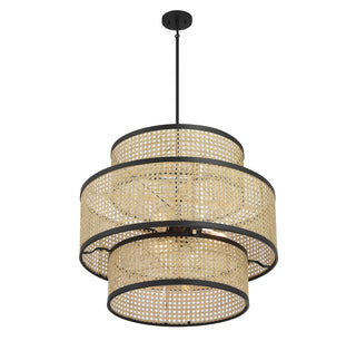 Three Light Pendant in Natural Cane with Matte Black