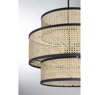 Three Light Pendant in Natural Cane with Matte Black