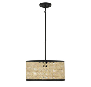 One Light Pendant in Natural Cane with Matte Black