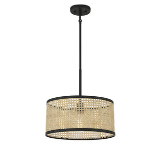 One Light Pendant in Natural Cane with Matte Black