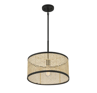 One Light Pendant in Natural Cane with Matte Black