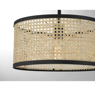 One Light Pendant in Natural Cane with Matte Black