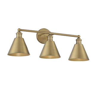 Three Light Bathroom Vanity in Natural Brass