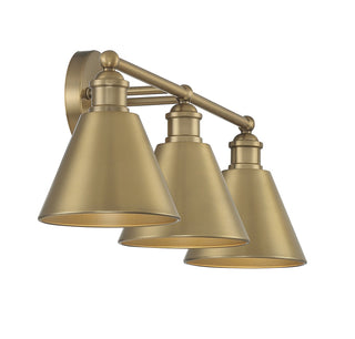 Three Light Bathroom Vanity in Natural Brass