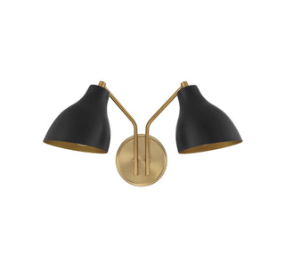 Two Light Wall Sconce in Matte Black with Natural Brass