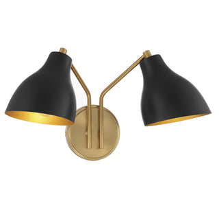 Two Light Wall Sconce in Matte Black with Natural Brass