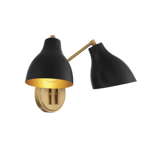 Two Light Wall Sconce in Matte Black with Natural Brass