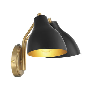 Two Light Wall Sconce in Matte Black with Natural Brass