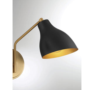 Two Light Wall Sconce in Matte Black with Natural Brass