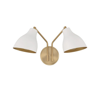 Two Light Wall Sconce in White with Natural Brass
