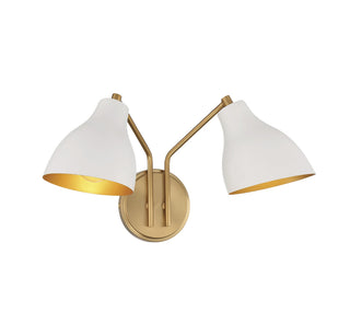 Two Light Wall Sconce in White with Natural Brass