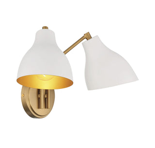 Two Light Wall Sconce in White with Natural Brass
