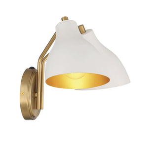 Two Light Wall Sconce in White with Natural Brass