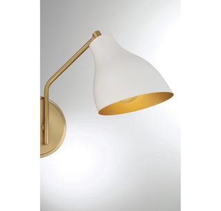 Two Light Wall Sconce in White with Natural Brass