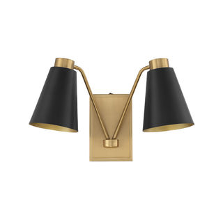 Two Light Wall Sconce in Matte Black with Natural Brass