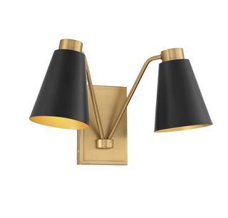 Two Light Wall Sconce in Matte Black with Natural Brass