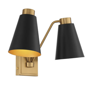 Two Light Wall Sconce in Matte Black with Natural Brass