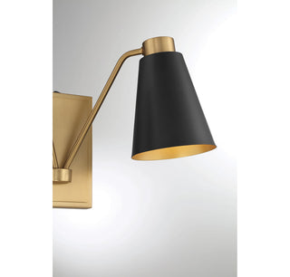 Two Light Wall Sconce in Matte Black with Natural Brass