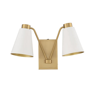 Two Light Wall Sconce in White with Natural Brass