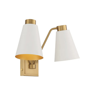 Two Light Wall Sconce in White with Natural Brass