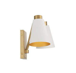 Two Light Wall Sconce in White with Natural Brass