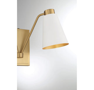 Two Light Wall Sconce in White with Natural Brass
