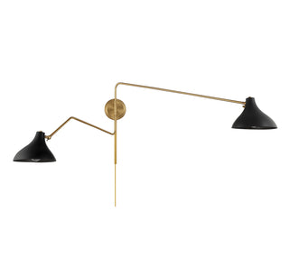 Two Light Wall Sconce in Matte Black with Natural Brass