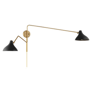 Two Light Wall Sconce in Matte Black with Natural Brass