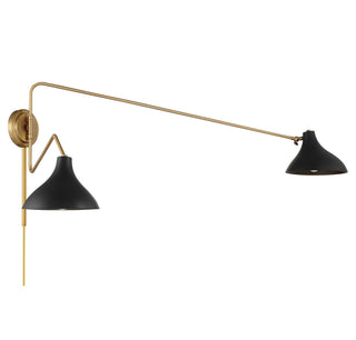 Two Light Wall Sconce in Matte Black with Natural Brass