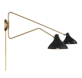 Two Light Wall Sconce in Matte Black with Natural Brass