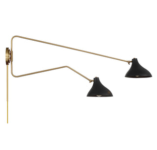Two Light Wall Sconce in Matte Black with Natural Brass