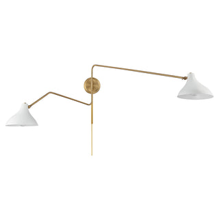 Two Light Wall Sconce in White with Natural Brass
