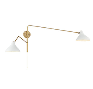 Two Light Wall Sconce in White with Natural Brass
