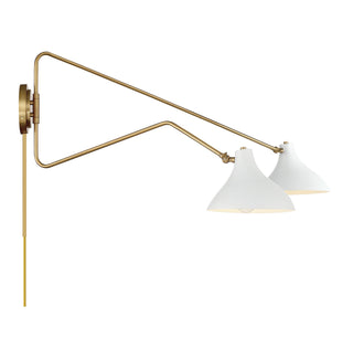 Two Light Wall Sconce in White with Natural Brass